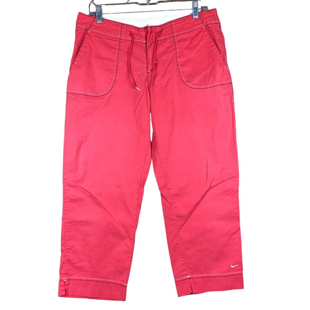 Nike Womens Pants Pink Red Cropped Capri Casual Athletic Stretch Medium